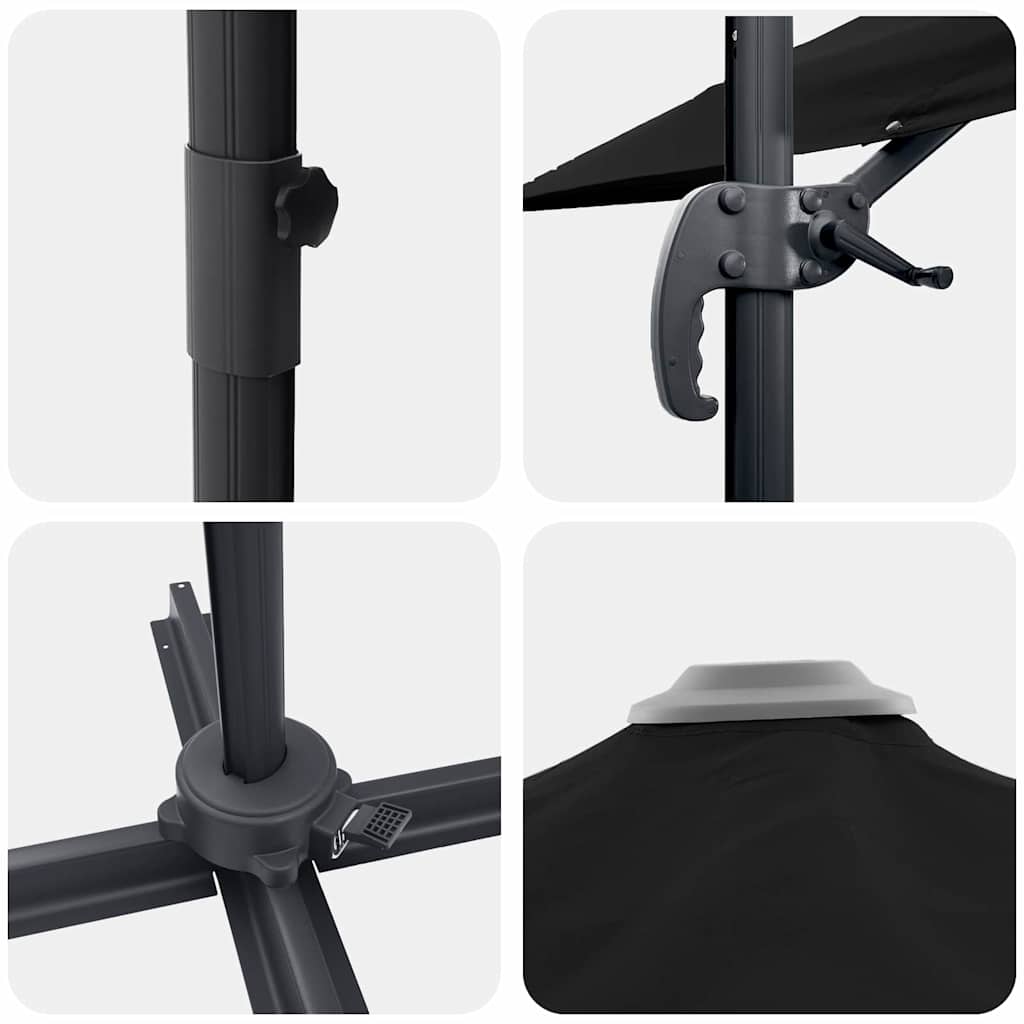 Roma Parasol Black 286 x 285 x 265 cm Polyester and Aluminium