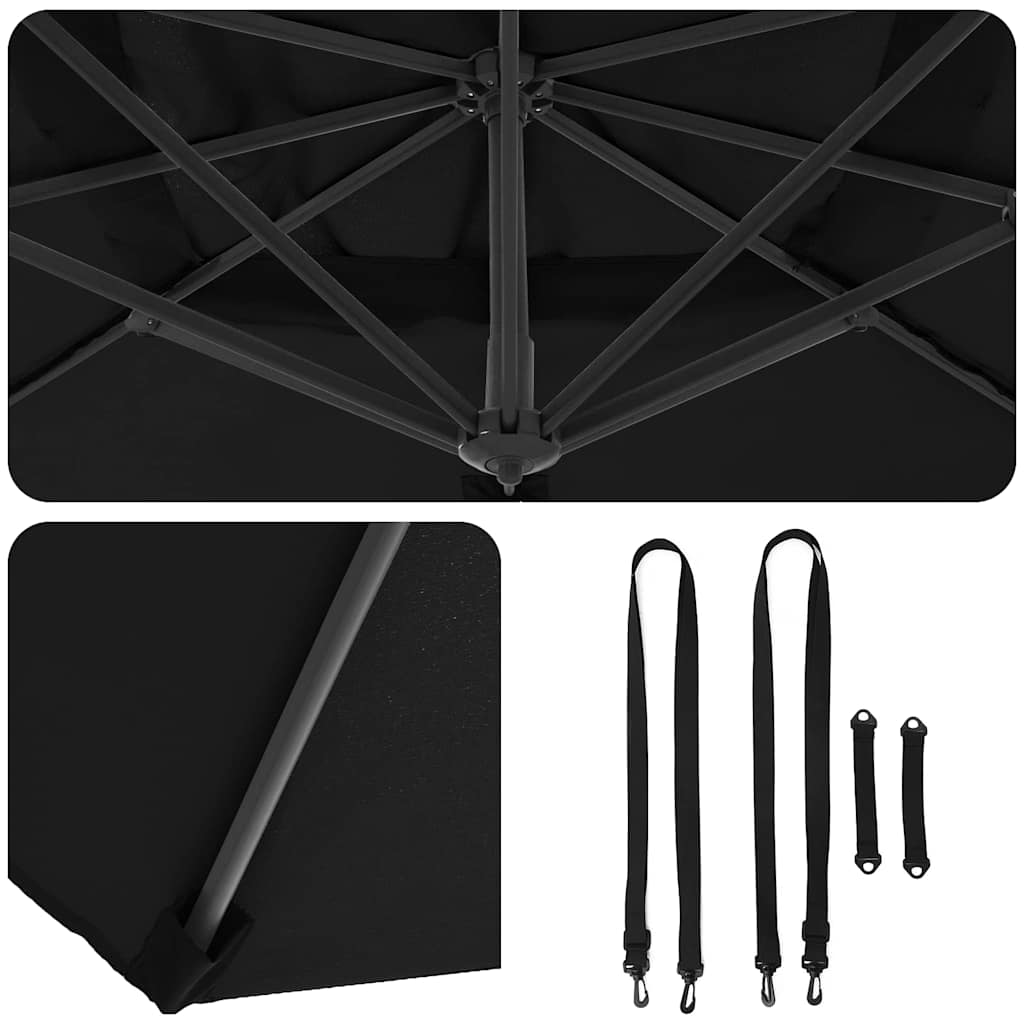 Roma Parasol Black 286 x 285 x 265 cm Polyester and Aluminium