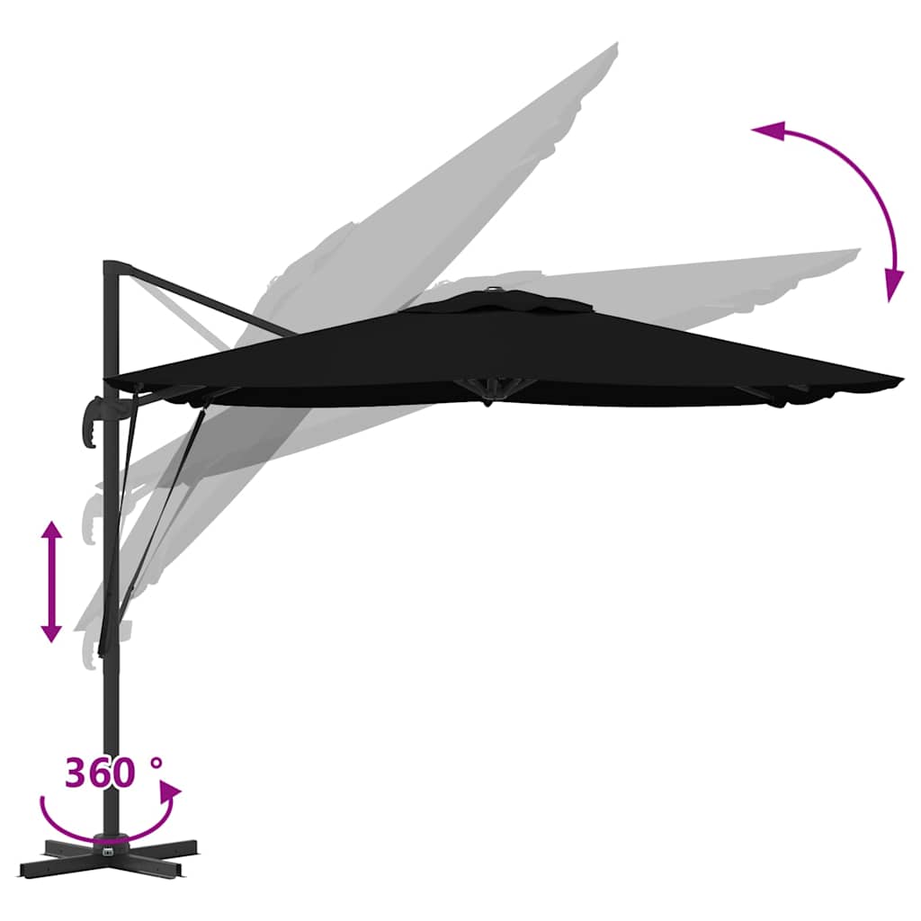 Roma Parasol Black 286 x 285 x 265 cm Polyester and Aluminium