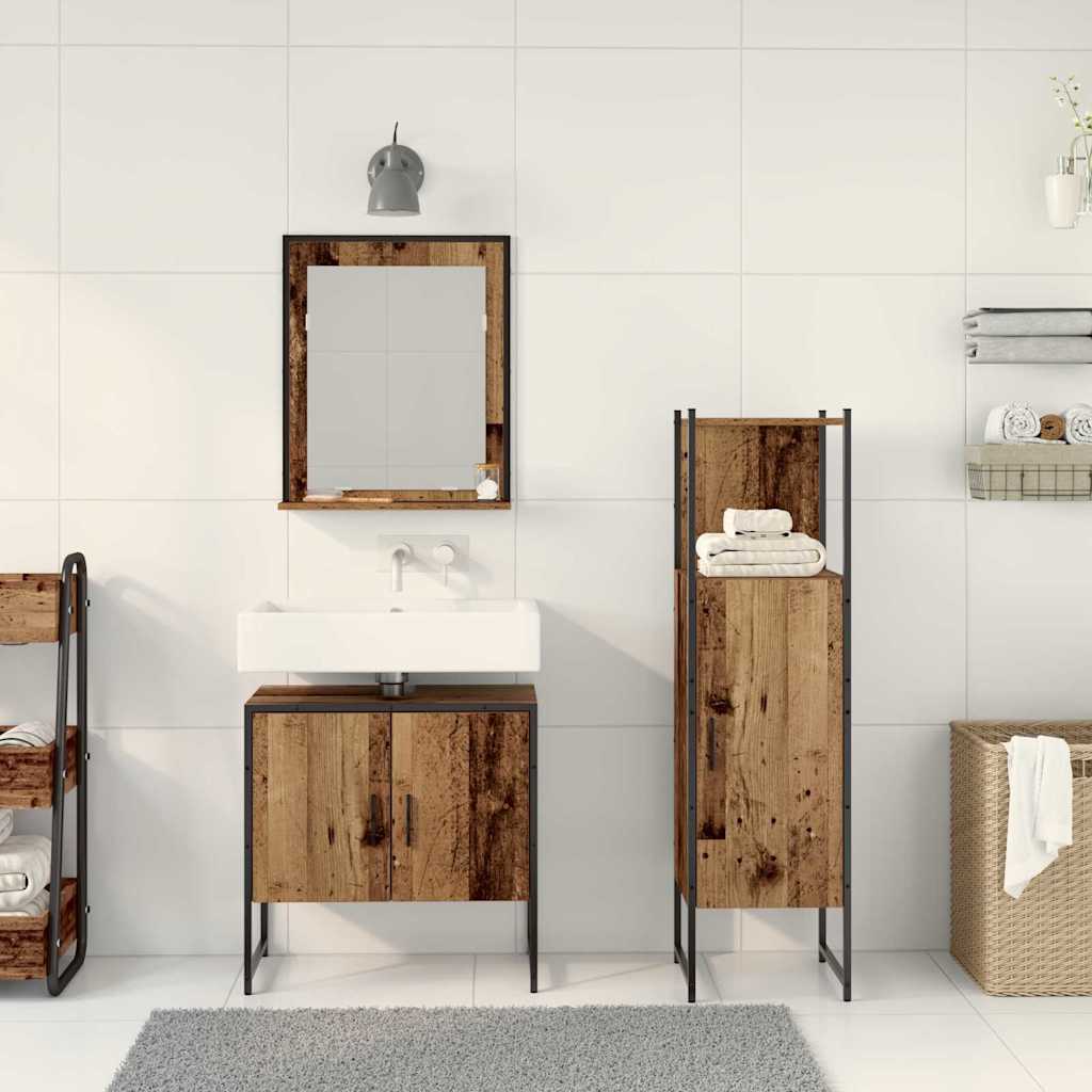 Bathroom Furniture Set with Door 3 pcs Brown 33 x 33 x 102.5 cm