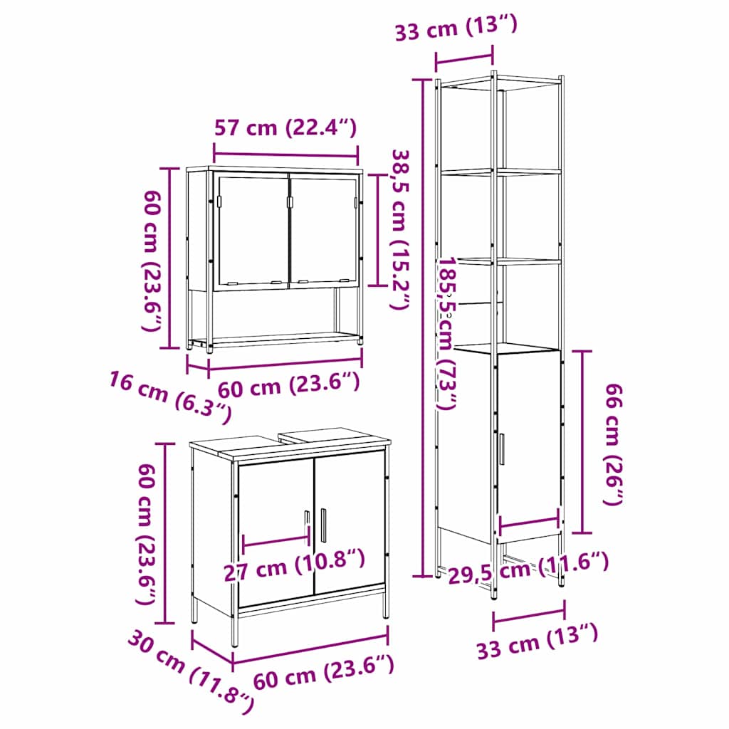 Bathroom Furniture Set with Door 3 pcs Brown 33 x 33 x 185.5 cm