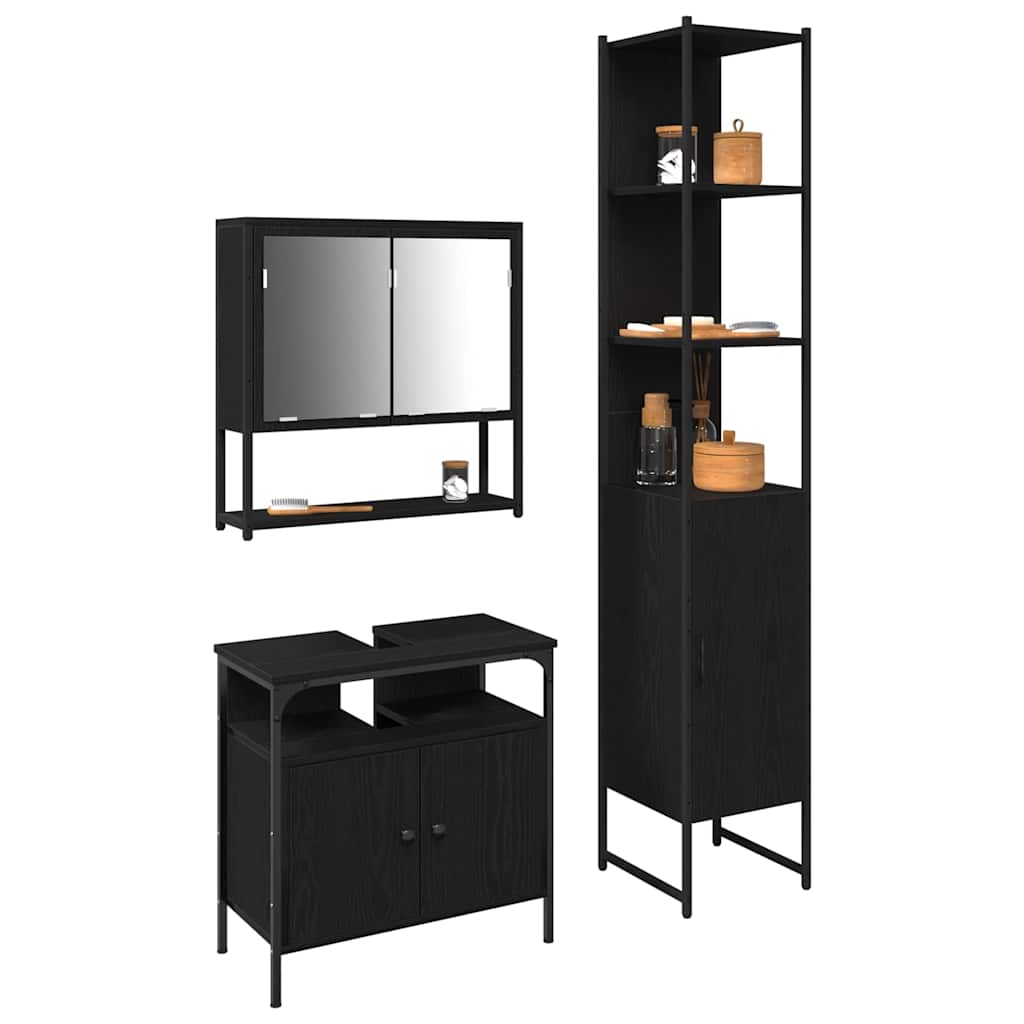 Bathroom Furniture Set 3 pcs Black oak 33 x 33 x 185.5 cm