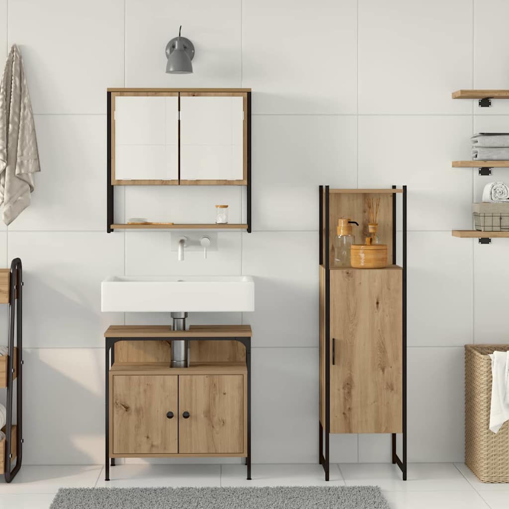 Bathroom Furniture Set with Door 3 pcs Brown 33 x 33 x 120.5 cm