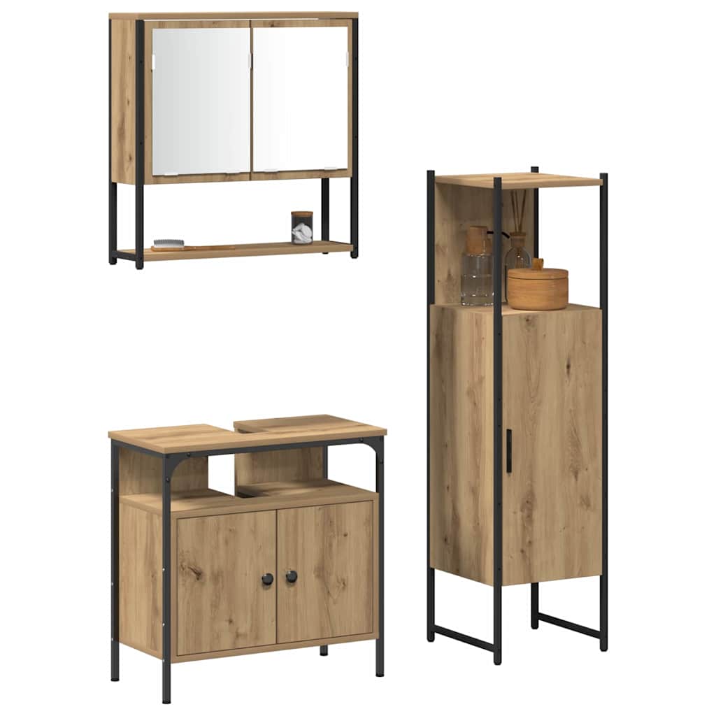 Bathroom Furniture Set with Door 3 pcs Brown 33 x 33 x 120.5 cm