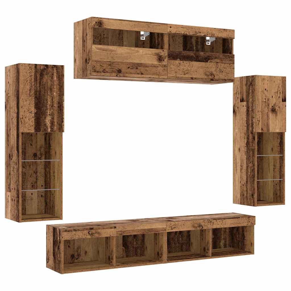 TV Cabinet Set Wall-mounted 6 pcs Old wood Engineered wood