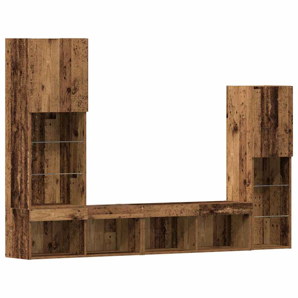 TV Cabinet with LED Strip Lights 4 pcs Old wood Engineered wood