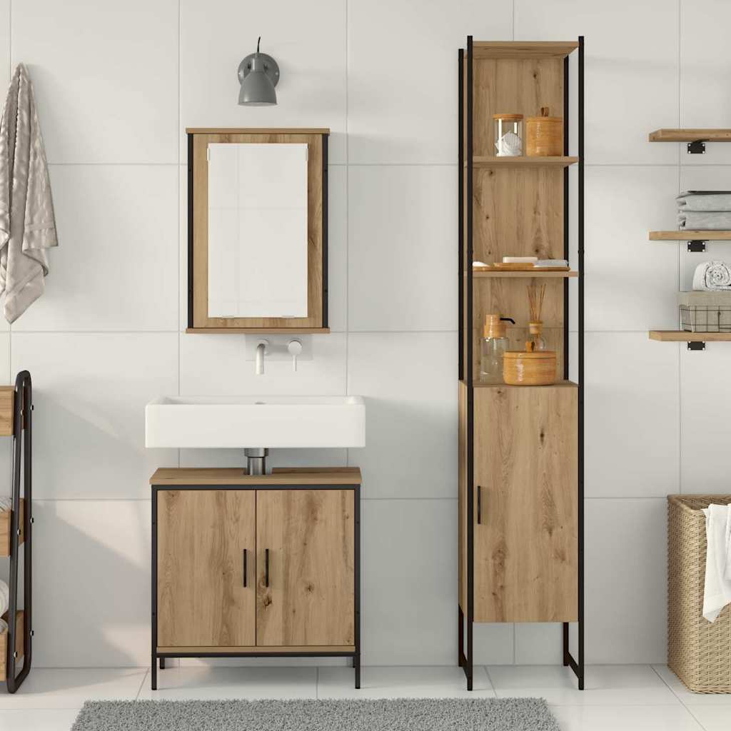 Bathroom Furniture Set with Door 3 pcs Brown 33 x 33 x 185.5 cm