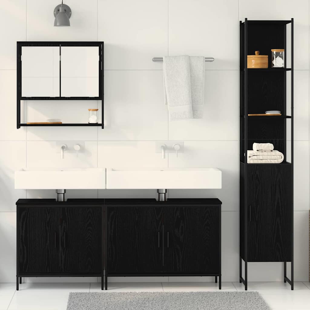 Bathroom Furniture Set with Door 4 pcs Black 33 x 33 x 185.5 cm