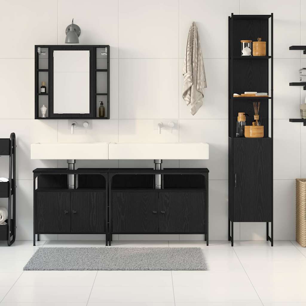 Bathroom Cabinet Set Other 4 pcs Black oak 33 x 33 x 185.5 cm