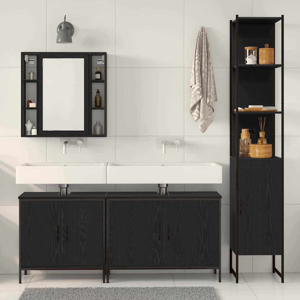 Bathroom Furniture Set with Door 4 pcs Black 33 x 33 x 185.5 cm