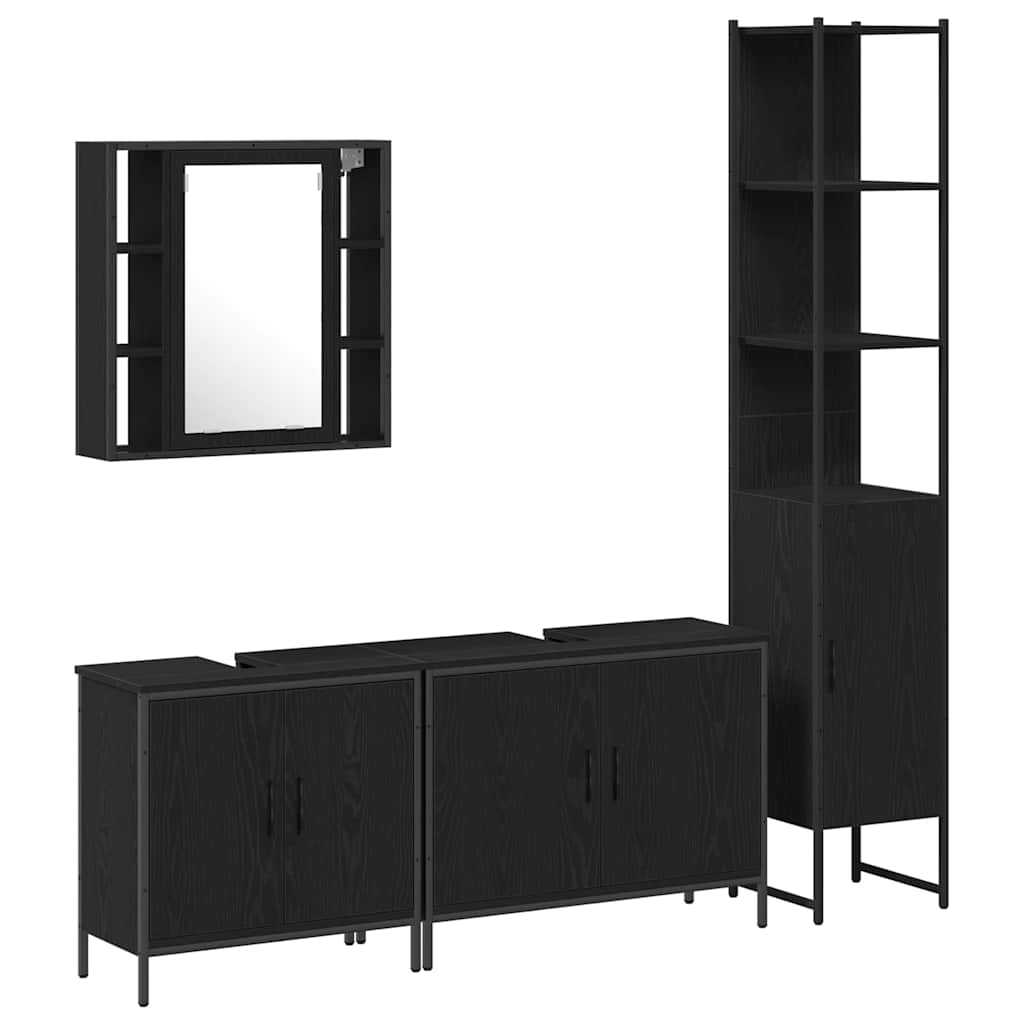 Bathroom Furniture Set with Door 4 pcs Black 33 x 33 x 185.5 cm
