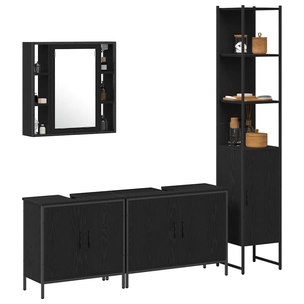 Bathroom Furniture Set with Door 4 pcs Black 33 x 33 x 185.5 cm