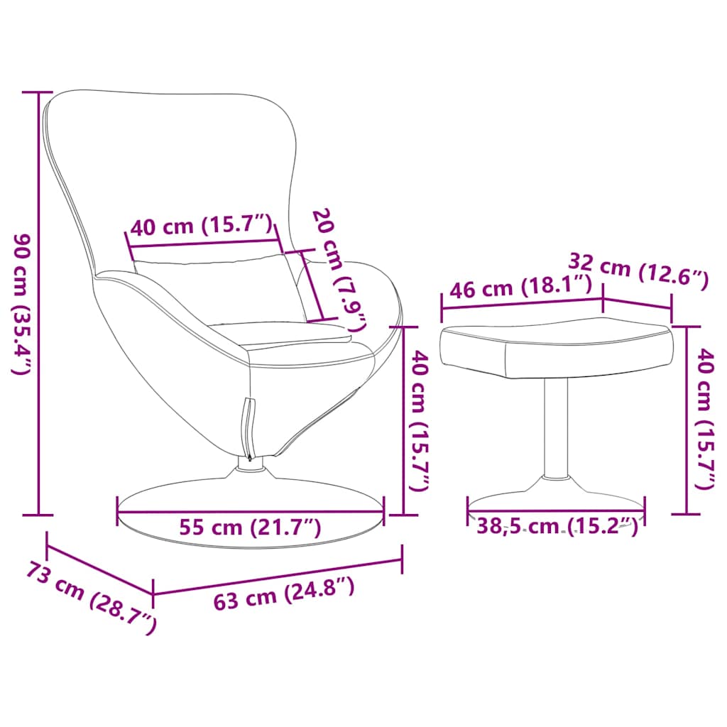 Egg Chair with Footstool Light Green 63 x 73 x 90 cm Velvet
