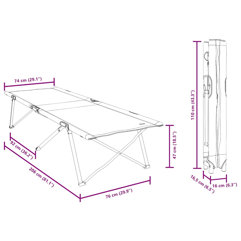 Folding Camping Bed Manual Black 206 x 76 x 74 cm Oxford fabric