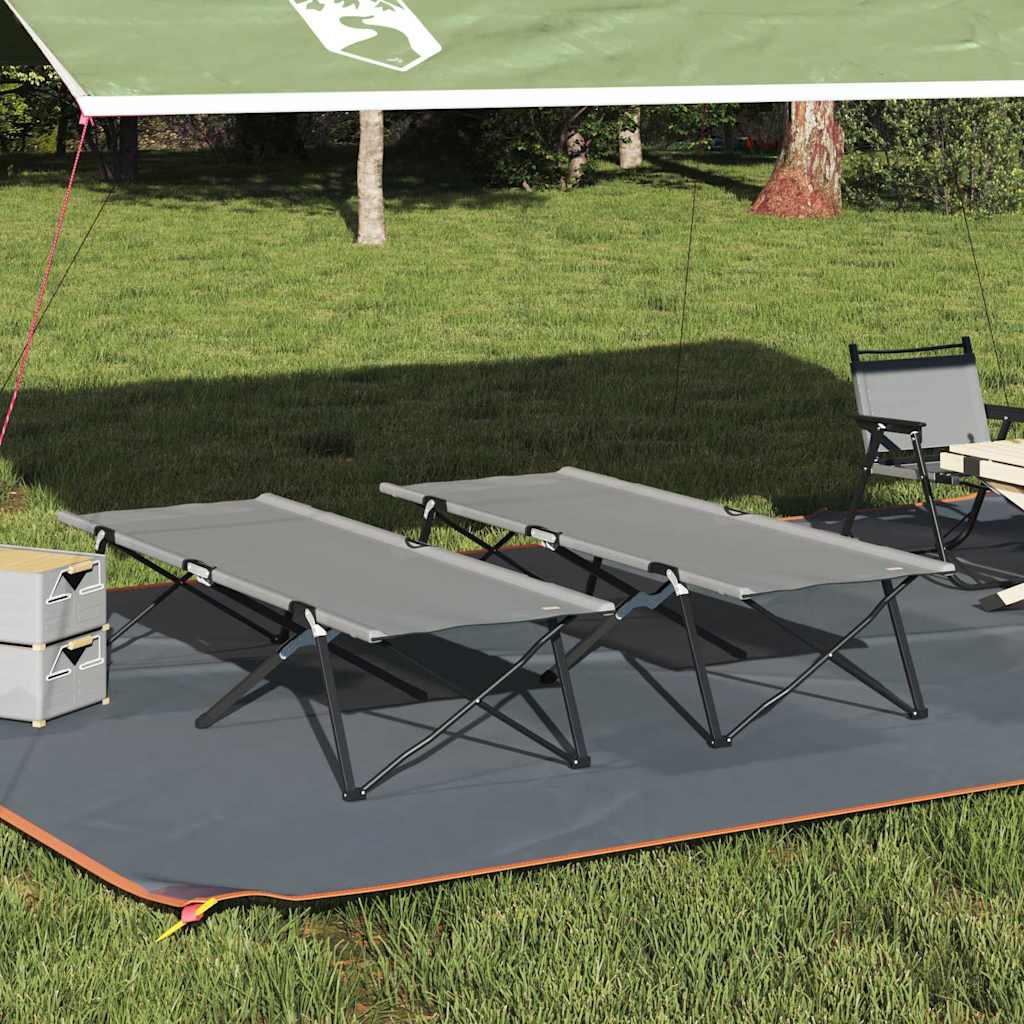 Folding Camping Bed 2 pcs Grey 206 x 76 x 74 cm Oxford fabric
