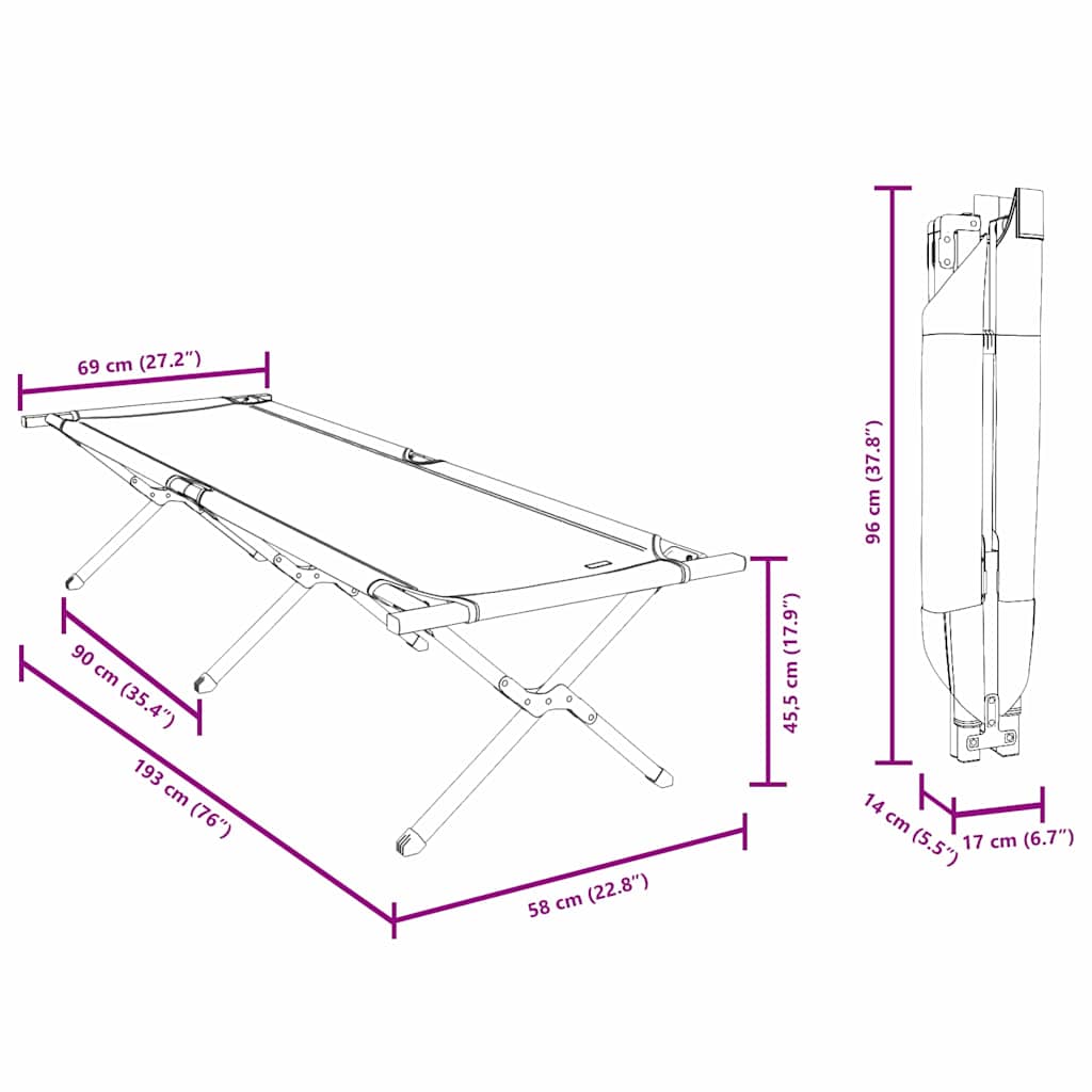 Folding Camping Bed Folding Manual Grey Oxford fabric