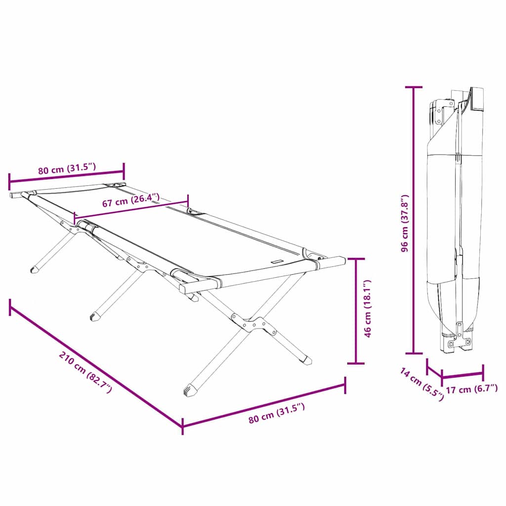 Folding Camping Bed Folding Manual Grey Oxford fabric