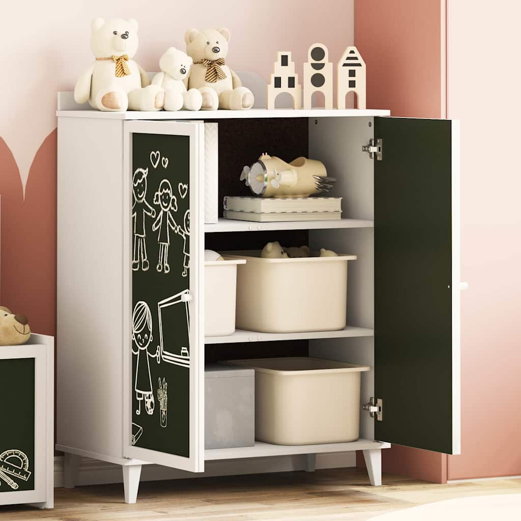 Chalkboard Cabinet with Shelf with Door White Engineered wood