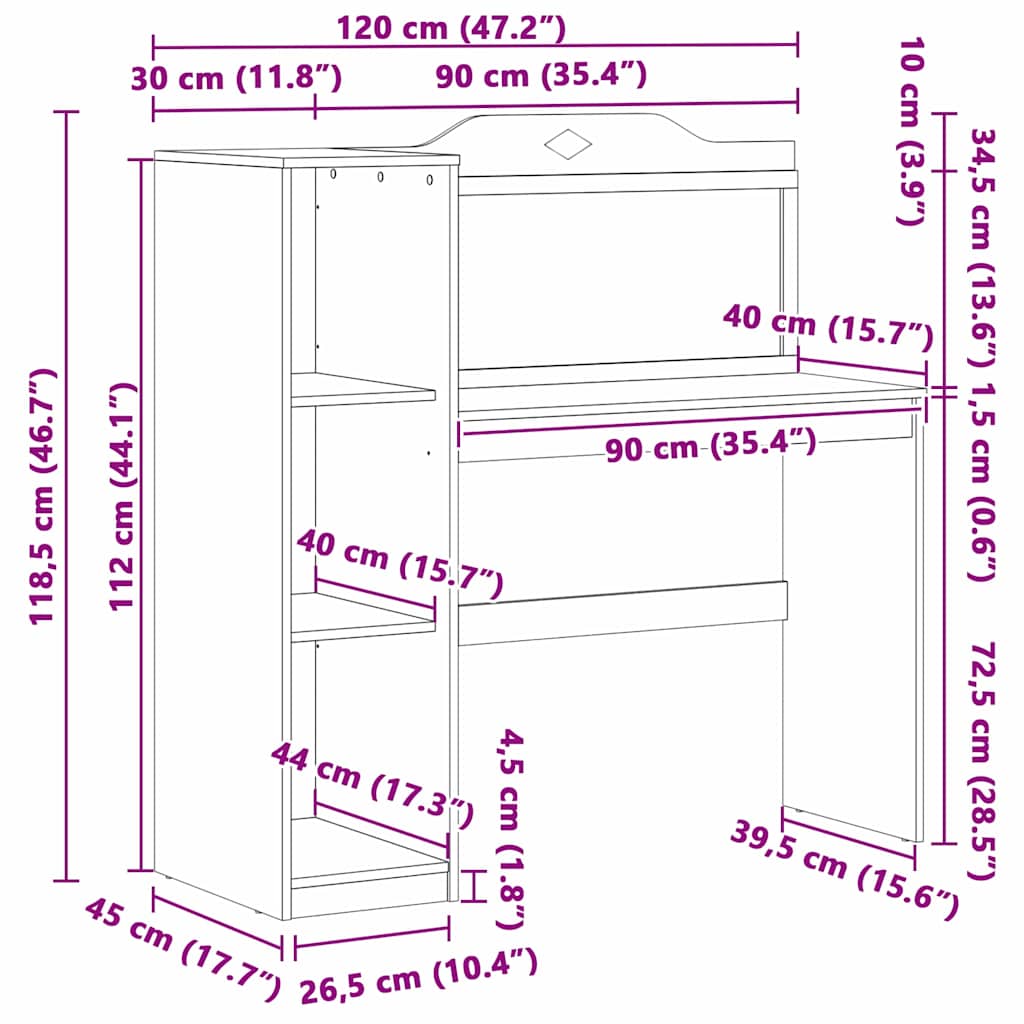Chalkboard Desk with Shelf White and grey 120 x 45 x 118.5 cm