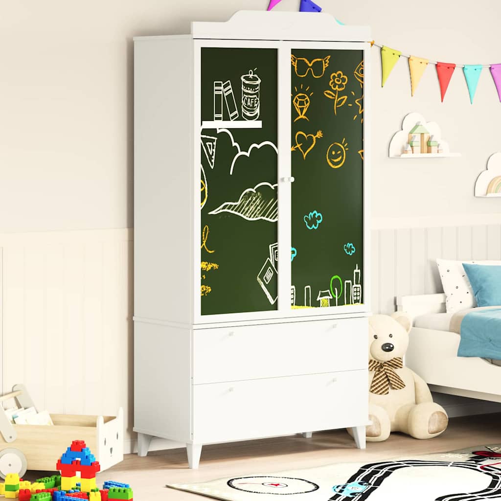 Chalkboard Wardrobe with Drawer with Door White Engineered wood