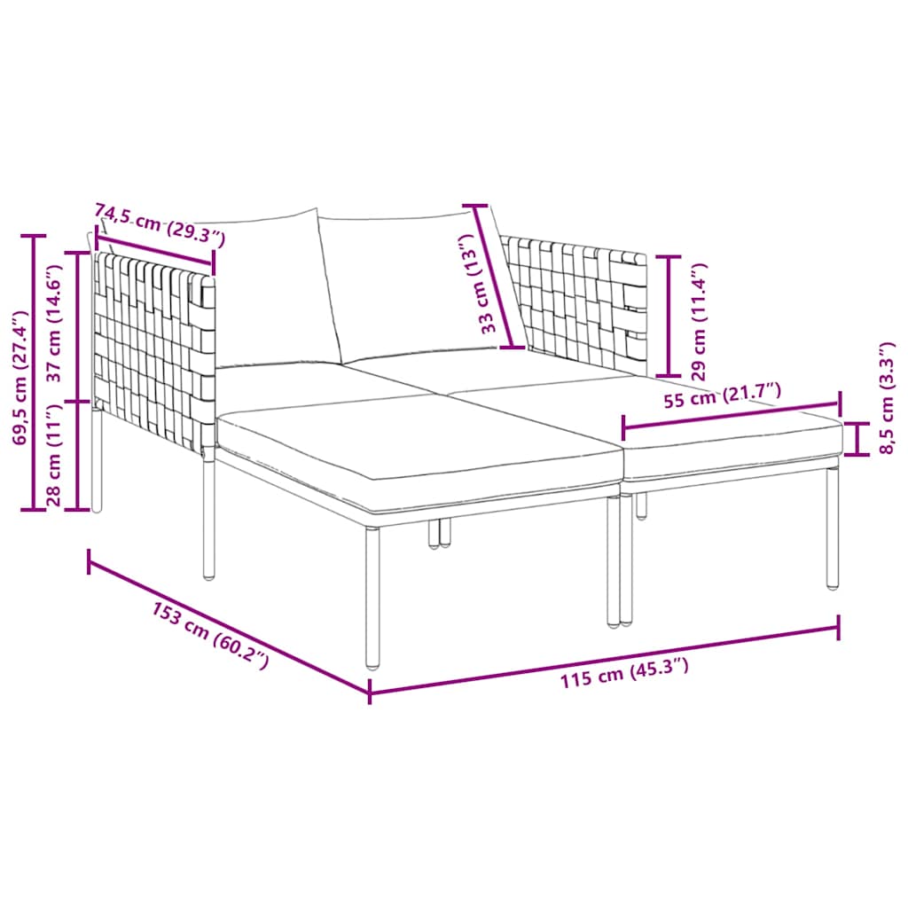Sunbed with Cushion Anthracite 115 x 153 x 69.5cm Steel