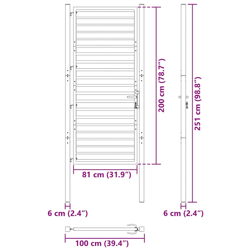 Garden Gate Lockable Black 100x200 cm Aluminium