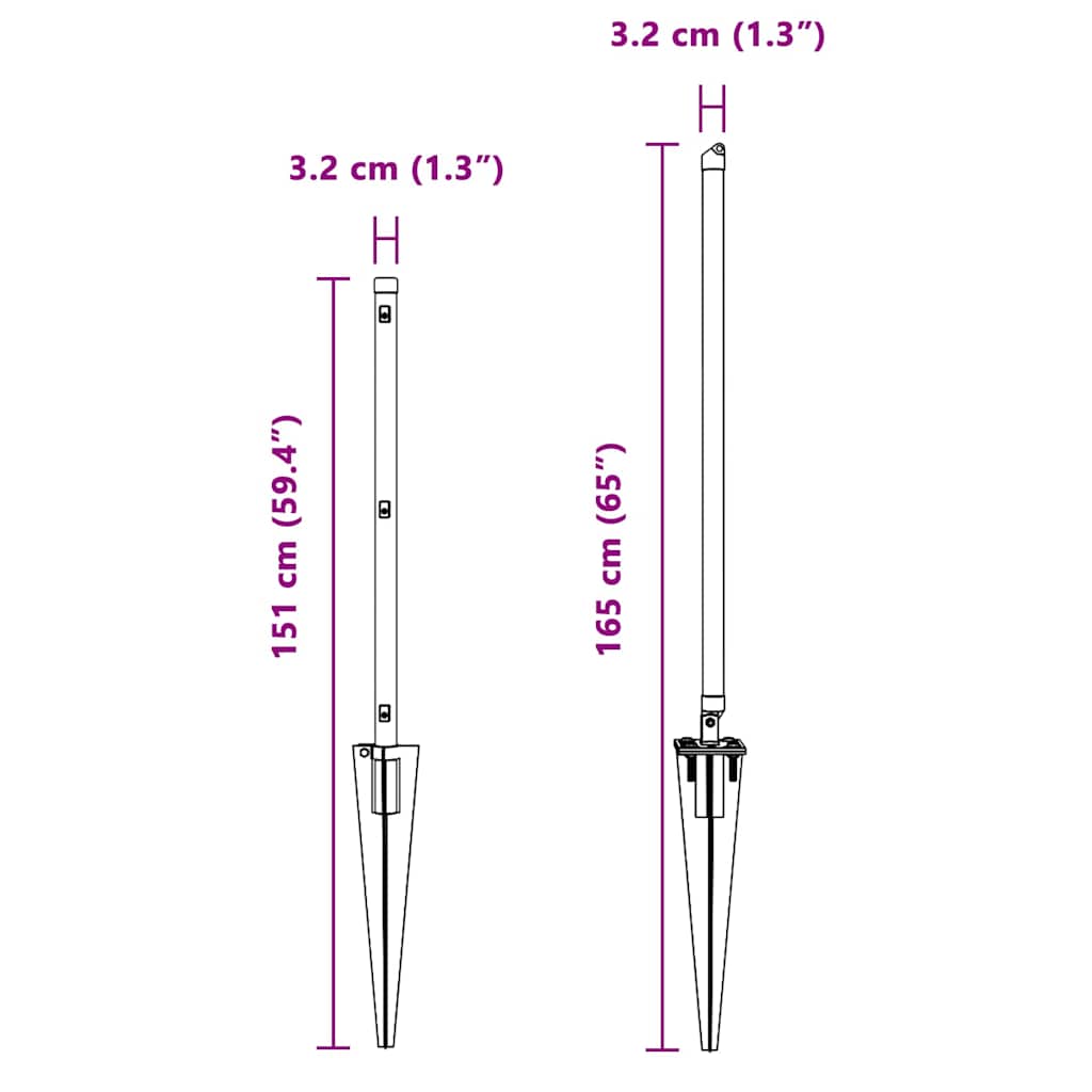 Fence Posts Manual 7 pcs Grey Ø32mm 120 cm Galvanised steel