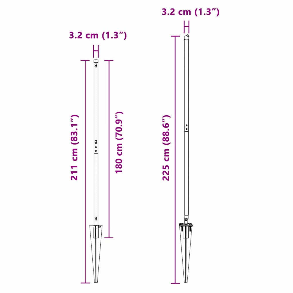 Fence Posts Manual 7 pcs Grey Ø32mm 180 cm Galvanised steel