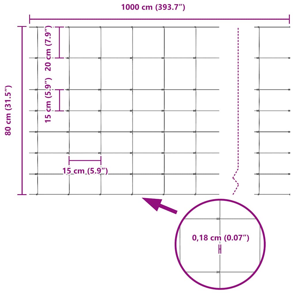 Field Fence Grey 0.8 x 10 m Steel