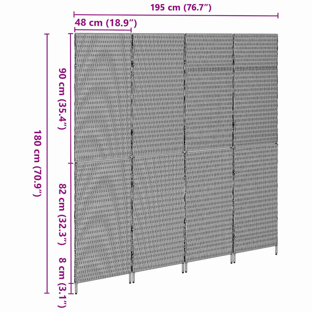 Room Divider Folding Manual Brown 195 x 180 cm Poly Rattan