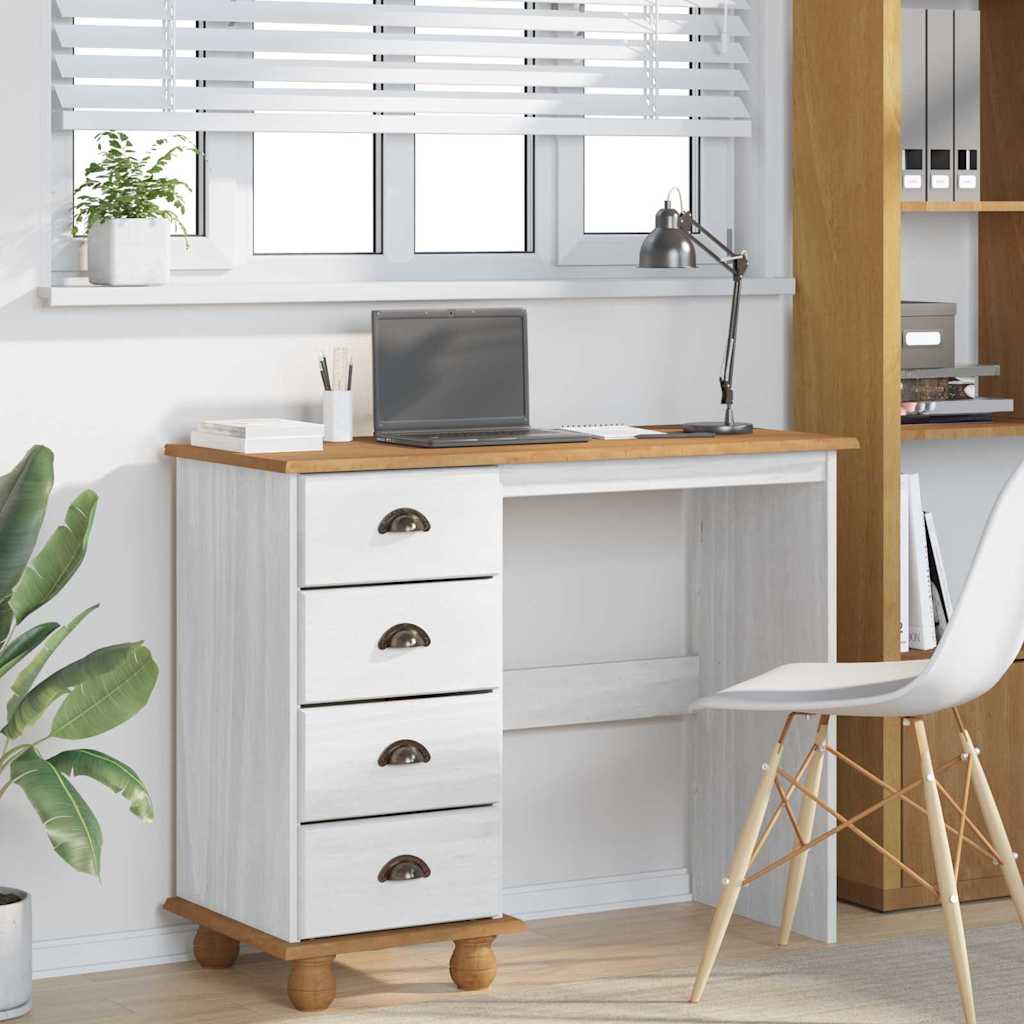 Desk with Drawer ASKIM White 95 x 40 x 75 cm Solid pine wood