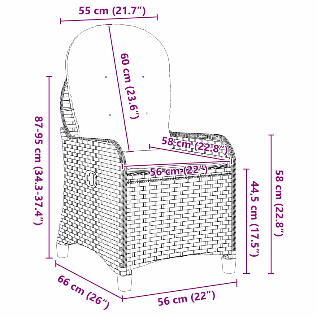 Recliner Chair Grey 56 x 66 x 95cm Poly Rattan