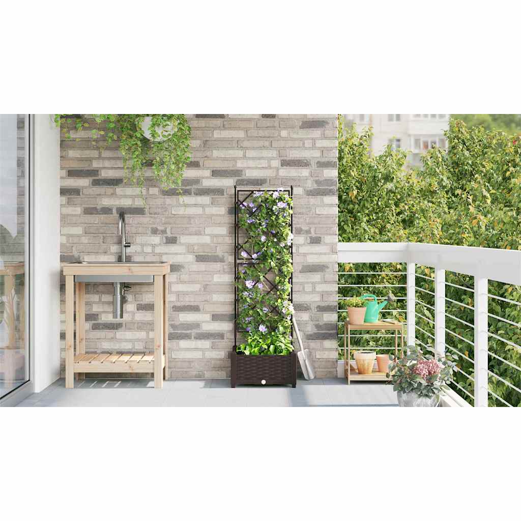 Garden Planter with Trellis Brown 40 x 40 x 125.5 cm PP