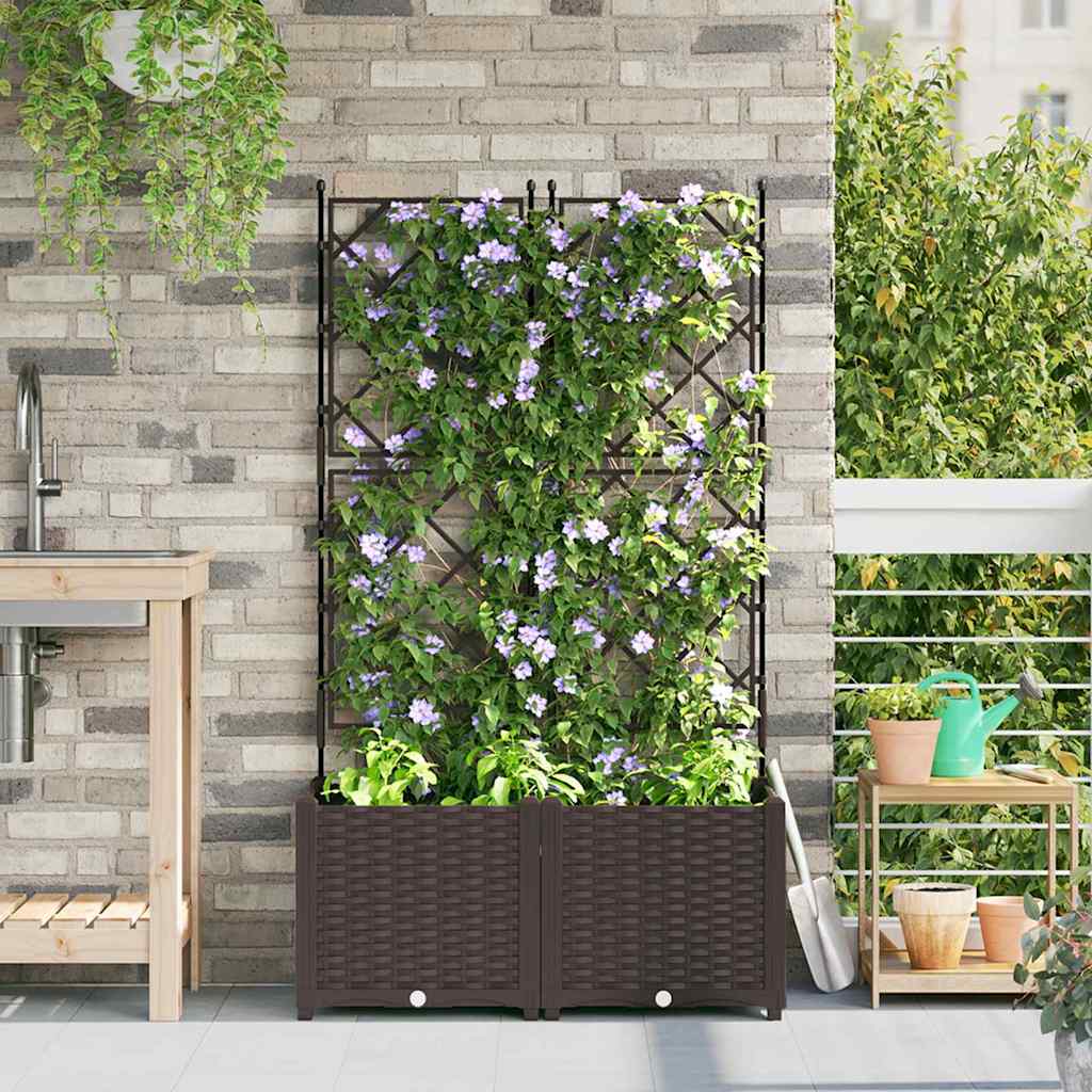Garden Planter with Trellis 2 pcs Brown 80 x 40 x 143 cm PP
