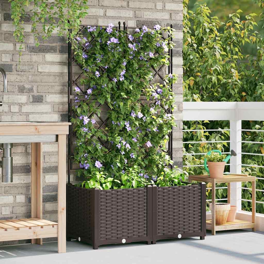 Garden Planter with Trellis 2 pcs Brown 80 x 40 x 143 cm PP