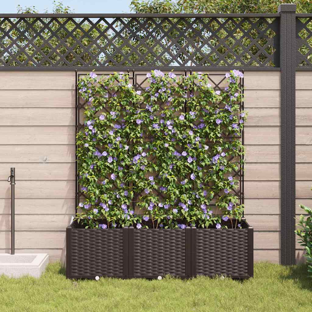 Garden Planter with Trellis 3 pcs Brown 120 x 40 x 143 cm PP