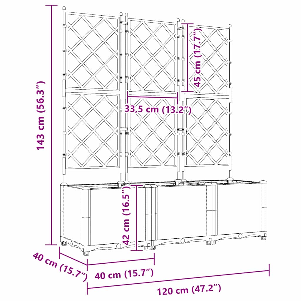 Garden Planter with Trellis 3 pcs Brown 120 x 40 x 143 cm PP