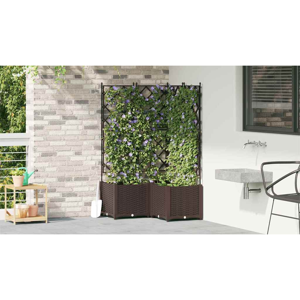 Garden Planter with Trellis 3 pcs Brown 80 x 80 x 143 cm PP
