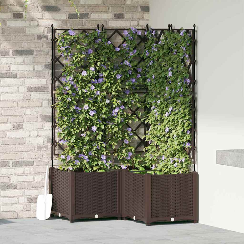 Garden Planter with Trellis 3 pcs Brown 80 x 80 x 143 cm PP