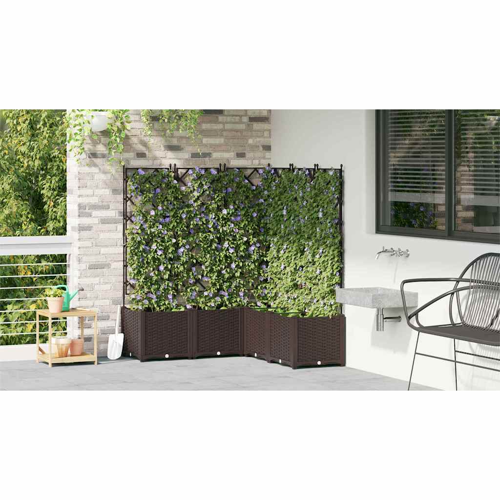 Garden Planter with Trellis 5 pcs Brown 120 x 120 x 143 cm PP