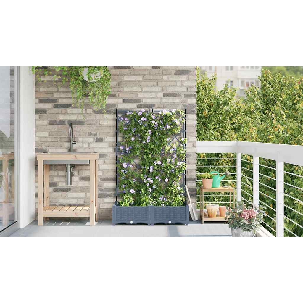 Garden Planter with Trellis 2 pcs Light grey 80 x 40 x 125.5 cm