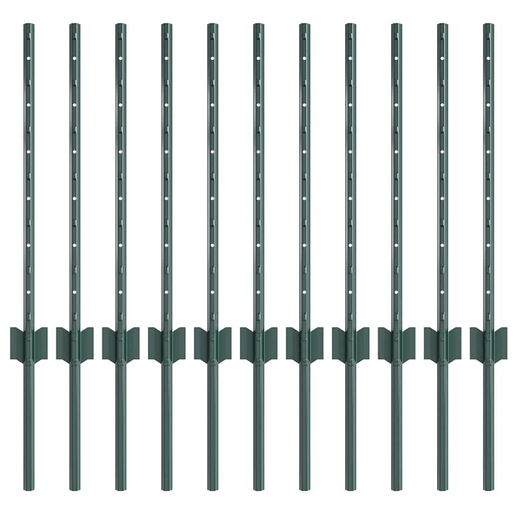Fence Posts Height Adjustable 11 pcs Green 60 cm Steel