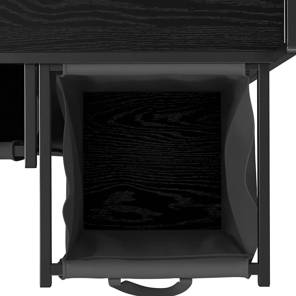 Laundry Basket 3 Compartments with Wheels Black Oak