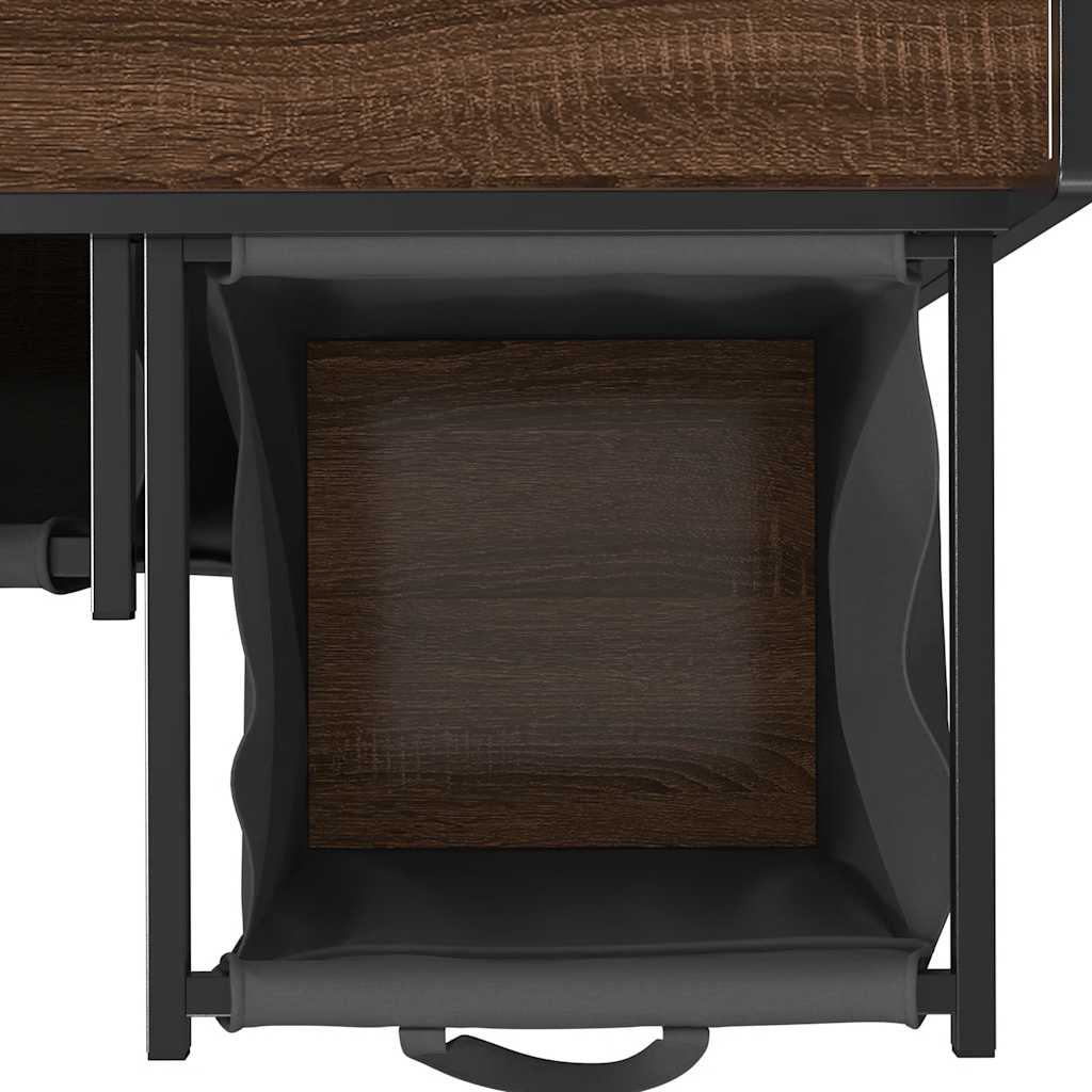 Laundry Basket 2 Compartments with Wheels Brown Oak