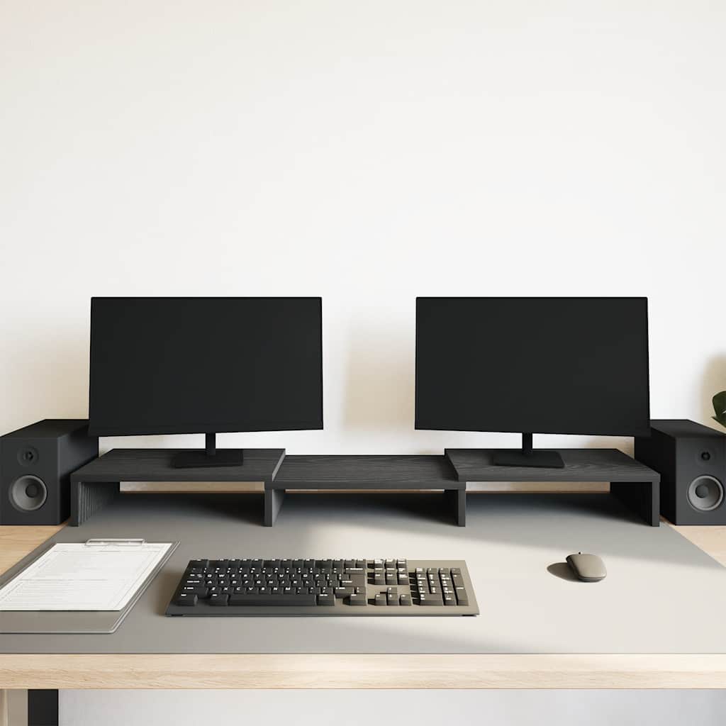 Monitor Stand Riser Adjustable Black Oak 80x24x10.5 cm