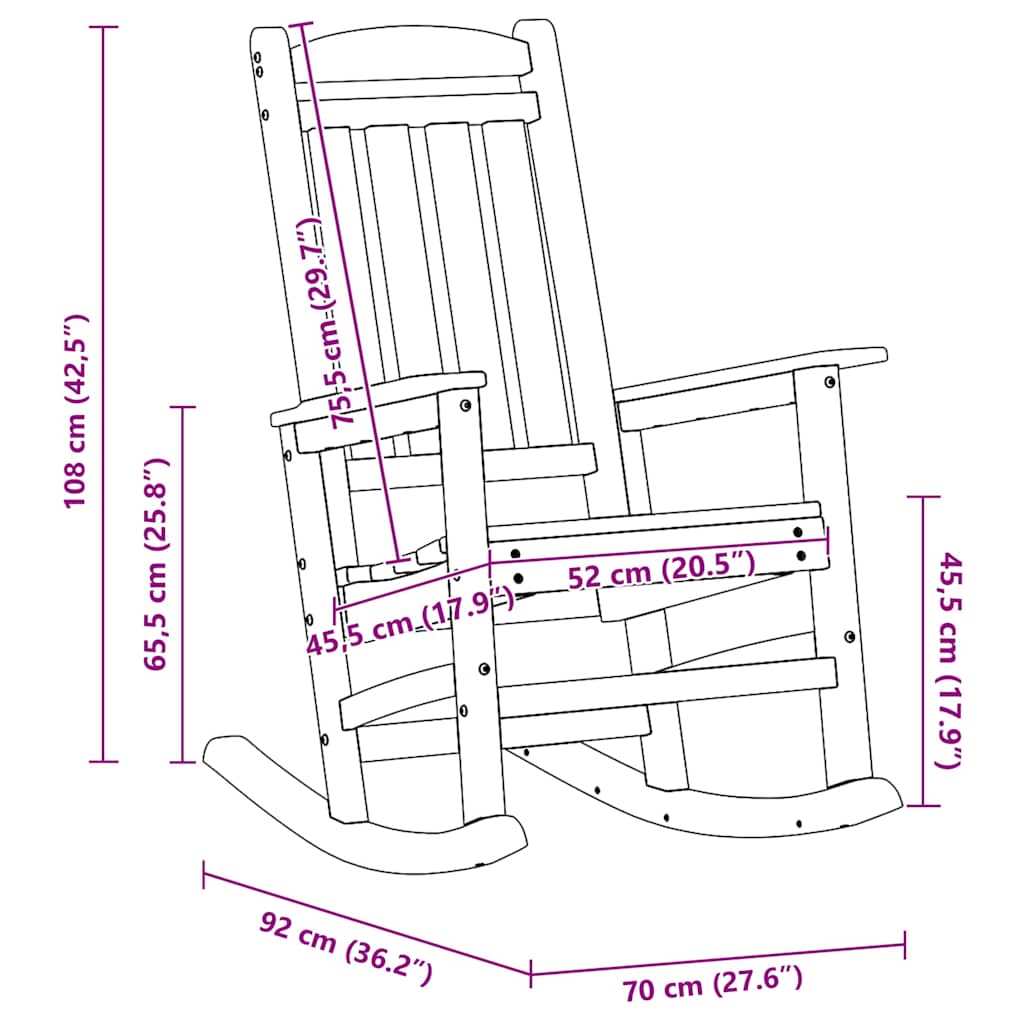 Garden Rocking Chair White 70 x 92 x 108cm HDPE