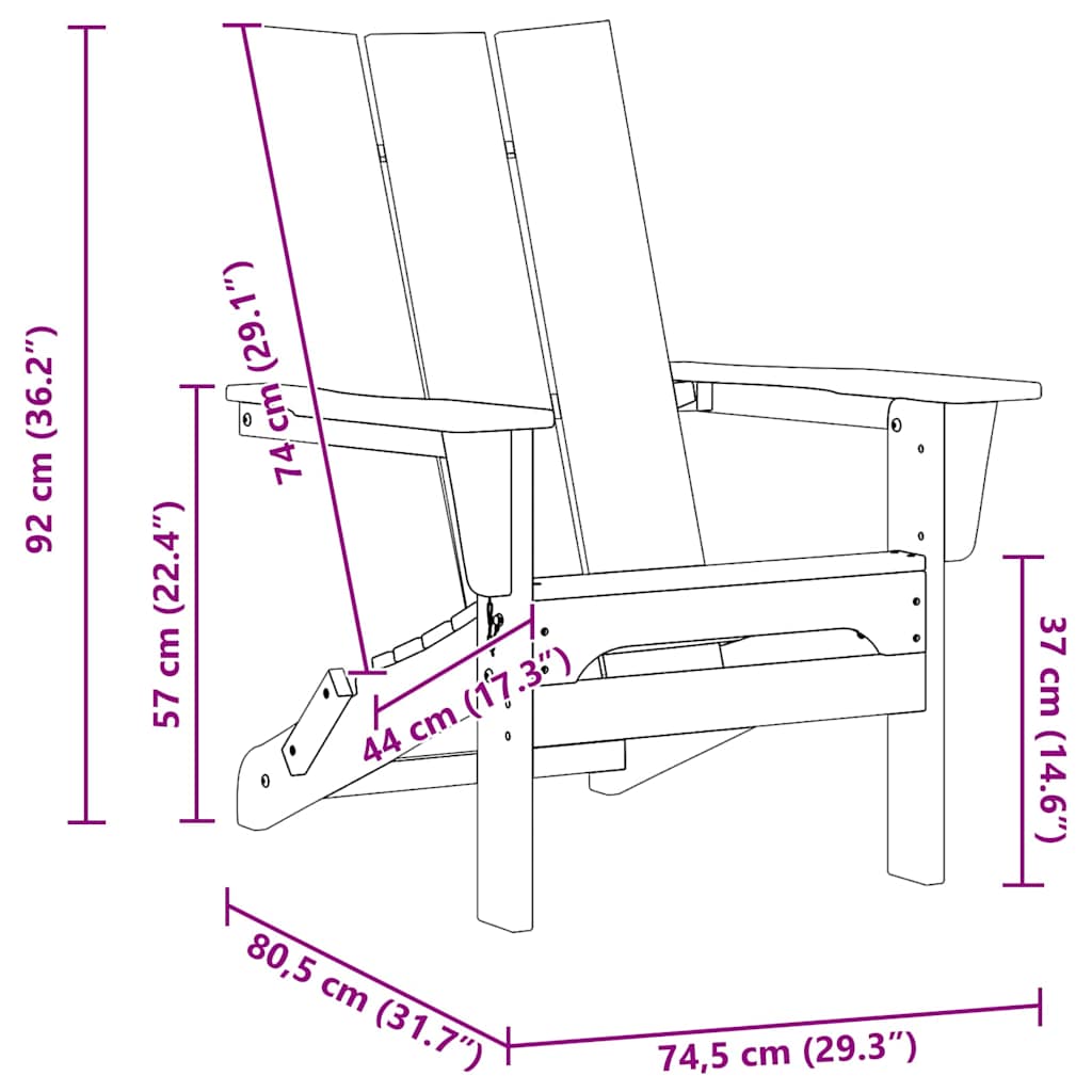 Folding Adirondack Chair Black 74.5 x 80.5 x 90cm HDPE