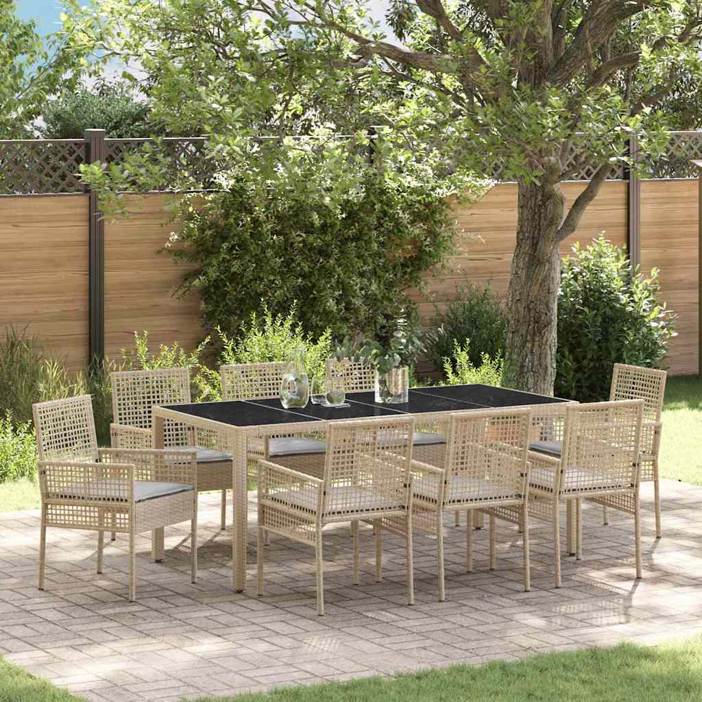 Garden Dining Set 9 pcs Beige Poly rattan