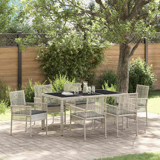 Garden Dining Set 7 pcs Light grey Poly rattan