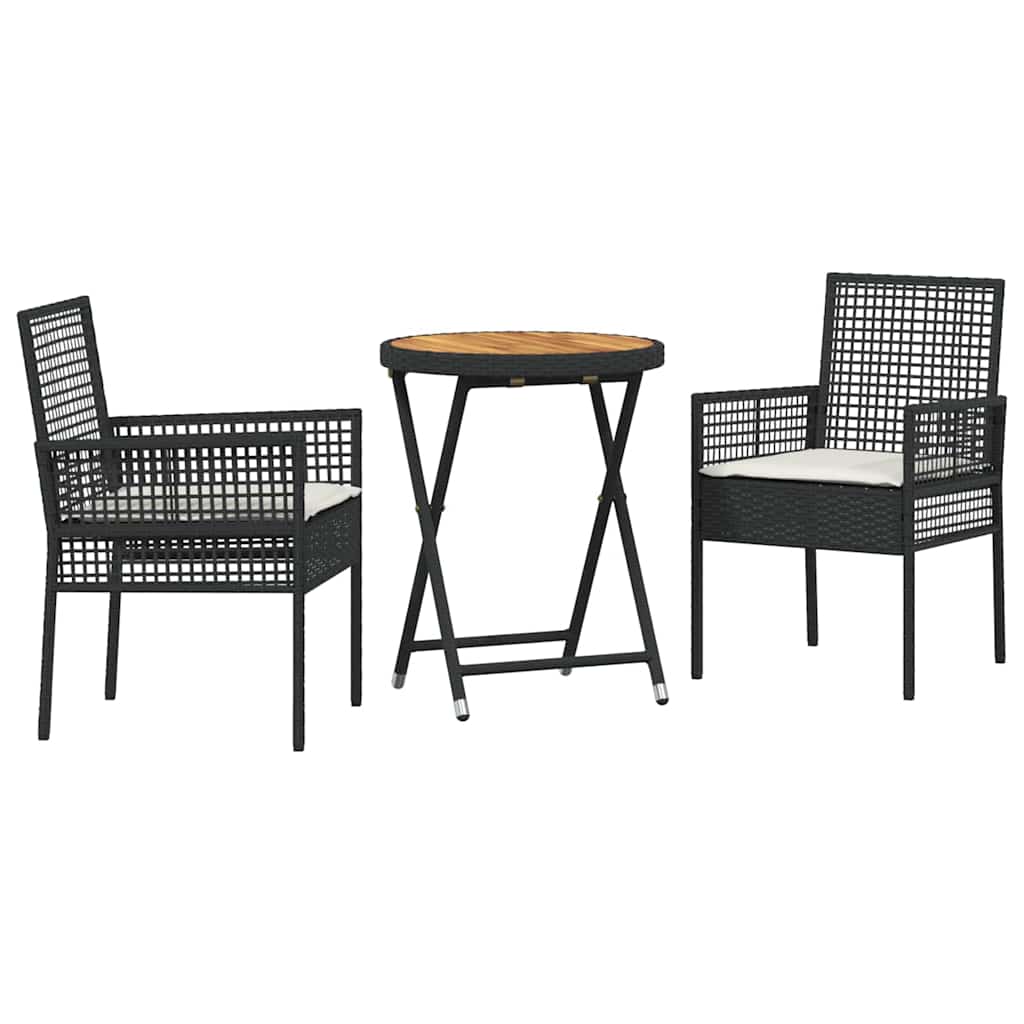 Garden Bistro Set 3 pcs Black Poly rattan